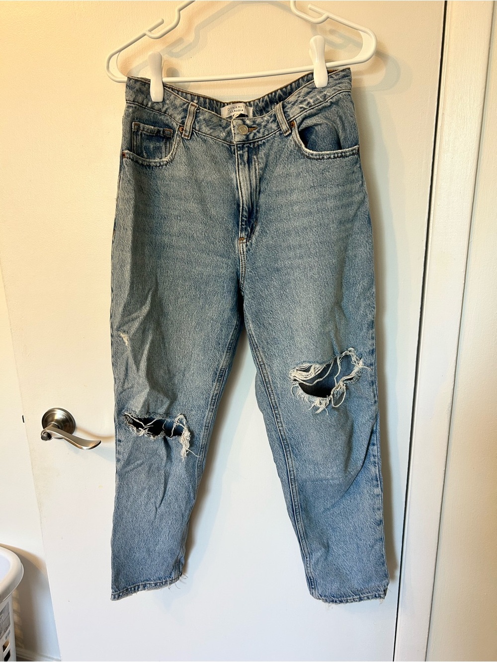 High-Rise Ripped Distressed Straight Leg Jeans